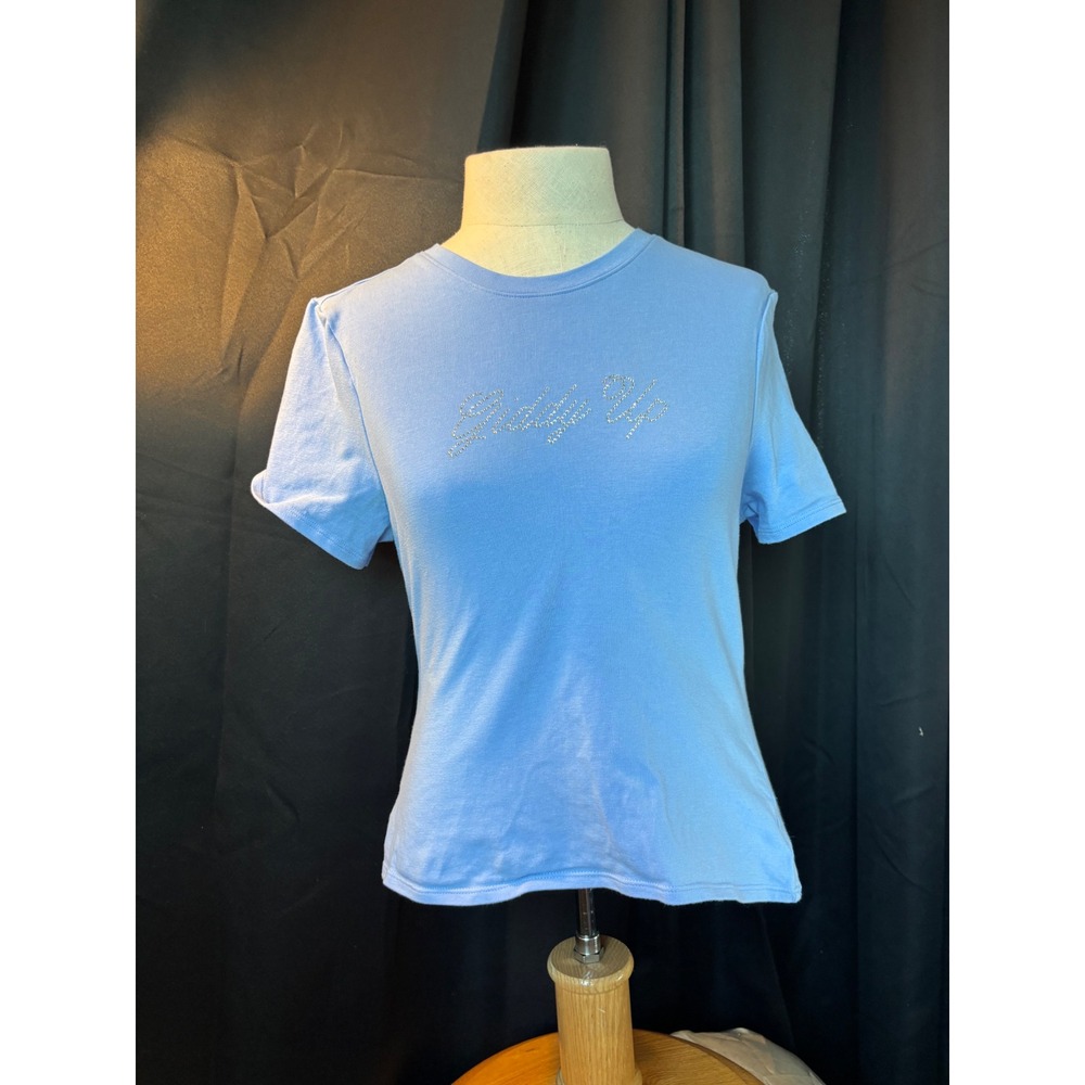 Pink Victoria's Secret‎ Giddy Up Rhinestone Graphic T-Shirt Blue Large